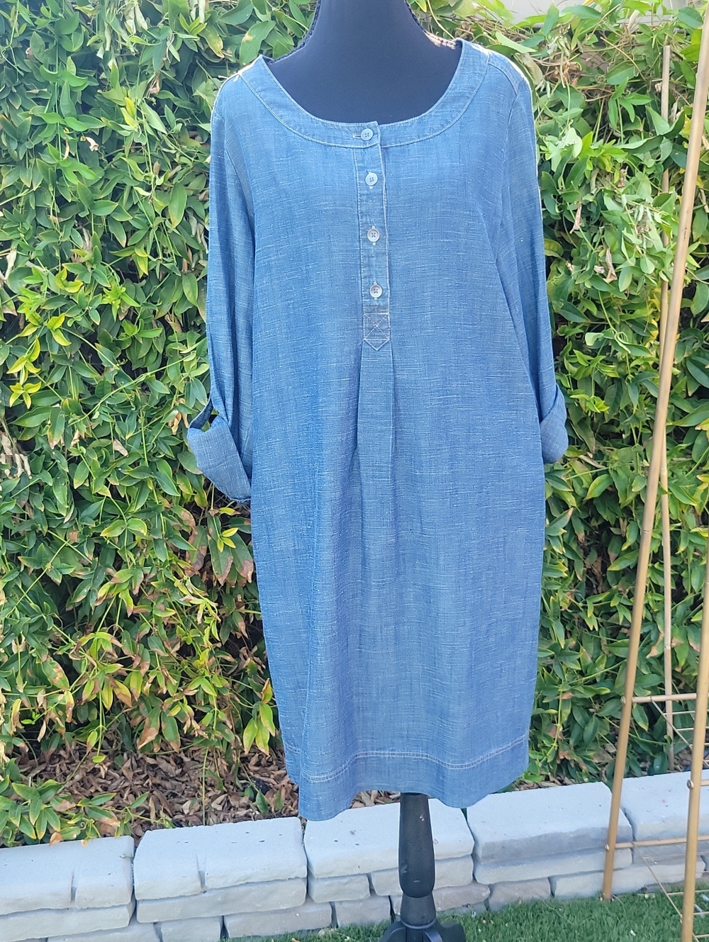 J. Jill Blue Chambray Button-Popover Midi Dress With Pockets Sz M